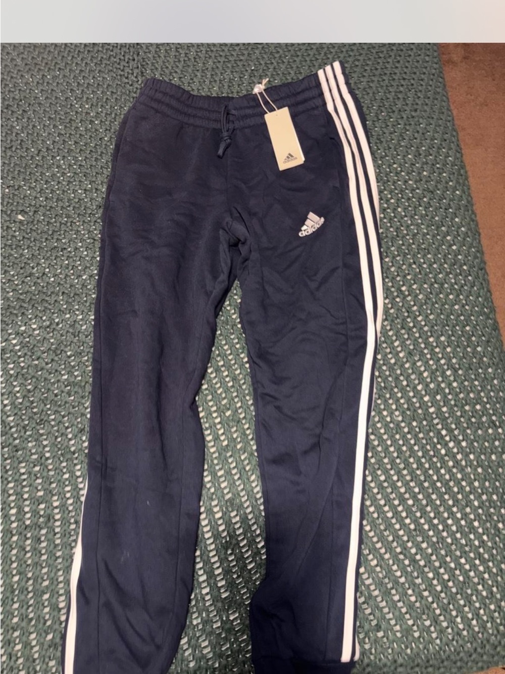 adidas Navy Blue Men's Joggers with White Side Stripes